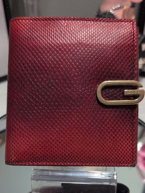 Vintage Gucci Genuine Lizard Skin Compact Bifold Wallet with Gold G opening🔥🔥